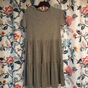 See you Monday, tiered gray swing dress, size M